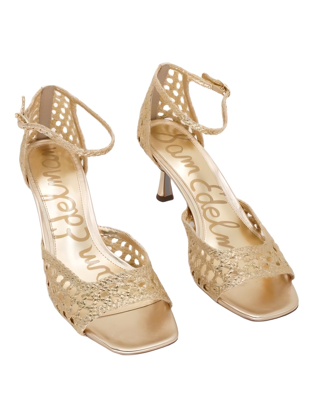 Sam Edelman Peyton Gold Weave Woven Square Toe 2.5" Heel Sandals Size 10M